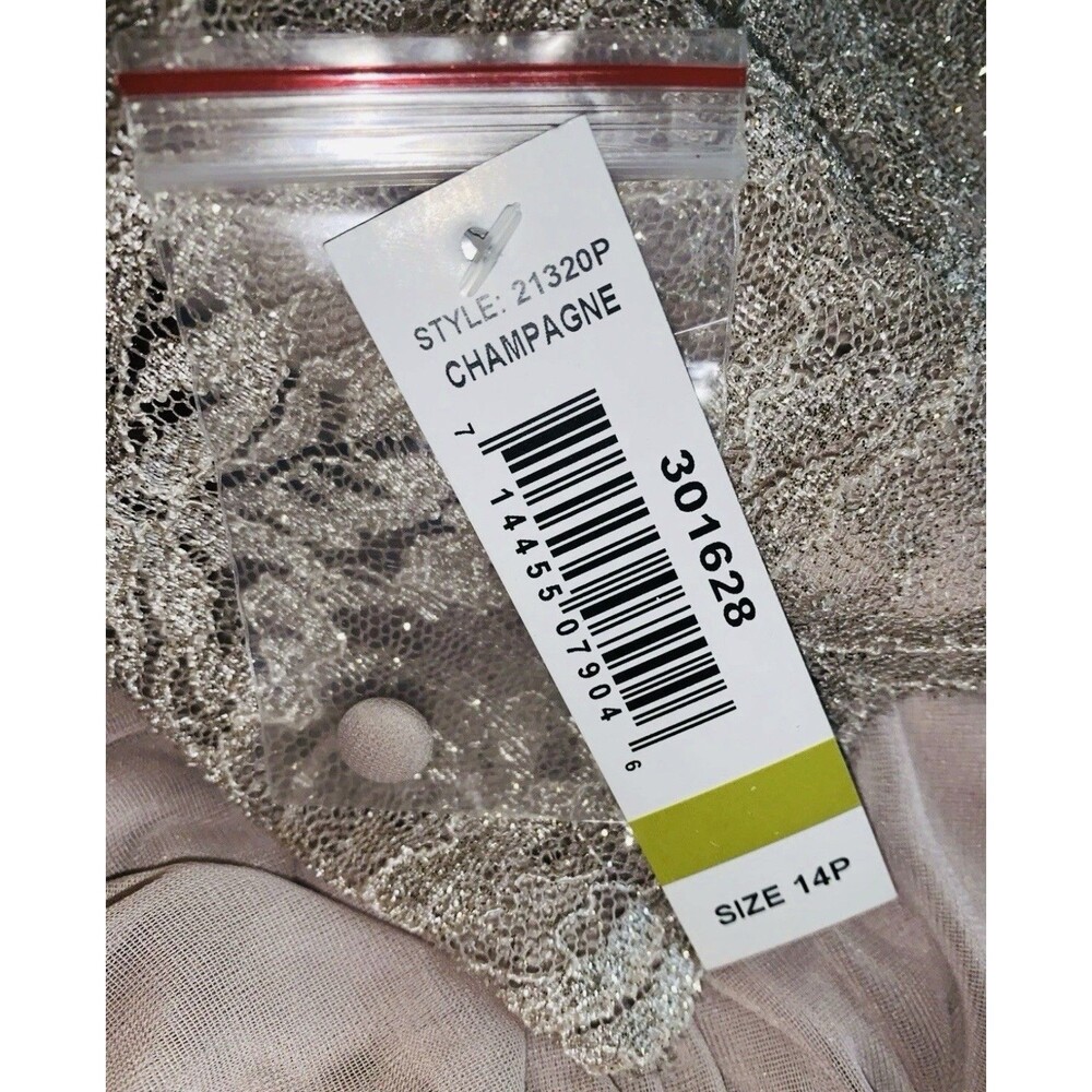 Nightway Champagne Lace Formal Empire Elegant Prom Wedding Dress Gown Size 14P - Picture 10 of 14